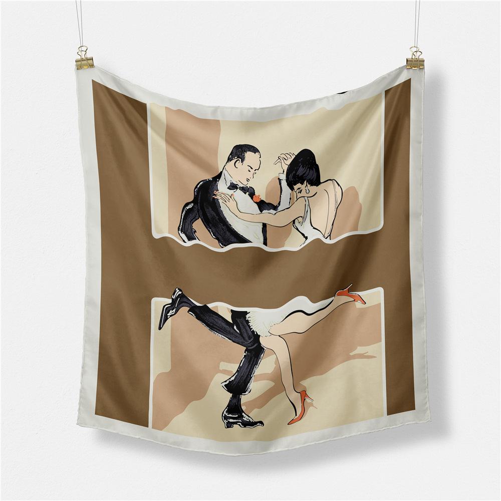 53cm Twill Silk Scarf Woman Lover Dancer Print Square Scarves Wraps Bandana Small Hijab Foulards Lady Tie Headband Neckerchief