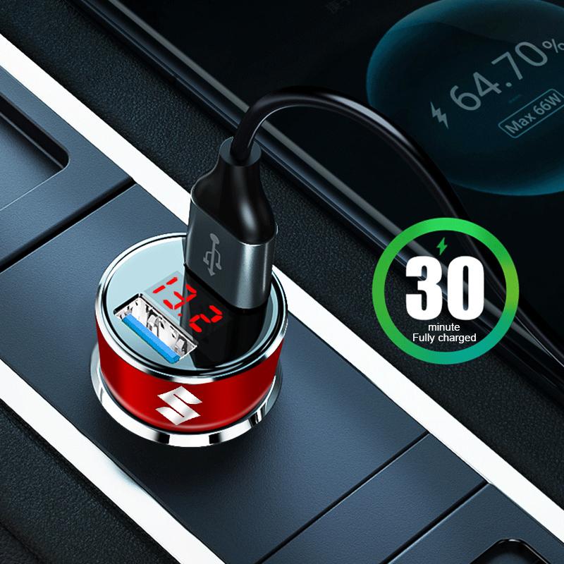 Autoladegerät 2 USB-Anschlüsse Schnellladung Digitalanzeige Autozubehör für Suzuki DZire IGNIS Grand Swift Jimny Vitara Baleno SX4 GW250 Splash Swace