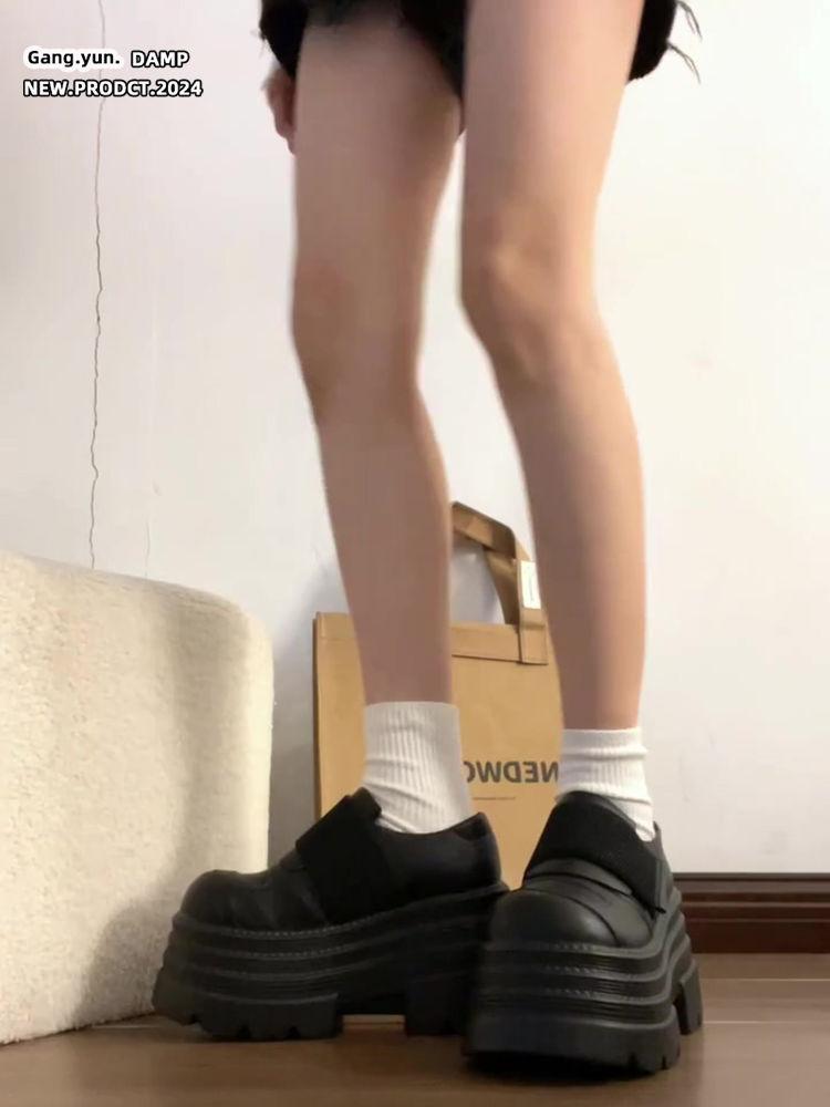 Woman Pumps Gothic Round Toe Platform Black Leather Casual Shoes for Women High Heels Spring Popular Quick Delivery Stylish Shoe