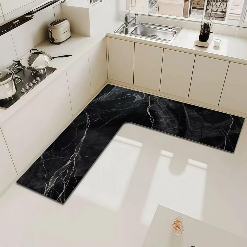 

L-Shaped Kitchen Rug Anti-slip Bathroom Mat Luxury Kitchen Corner Carpet For Home Corner 60×60×30CM-A