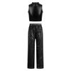 Kids Jazz Dance Costume Sleeveless Mock Neck Metallic Top and High Waist Sparkle Sequin Pants for Stage Competition