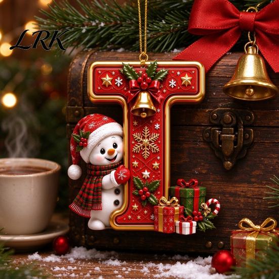 Decorative Gift Tags Cute Snowman Letter Christmas Ornament, 2D Flat Personalized A-Z Alphabet Tree Ornaments Acrylic Hanging Pendant for Xmas