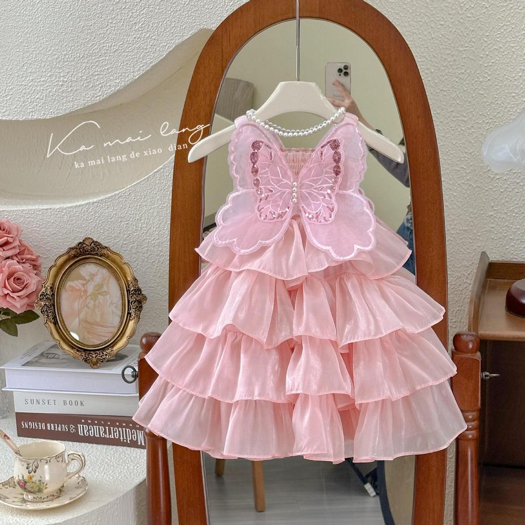 Rochie de vară 2025 pentru fete cu aripi de fluture de zână și tort - Pentru ziua de naștere și de seară