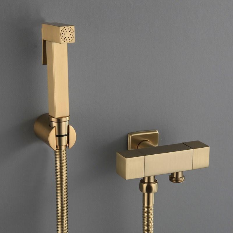 Bidet Faucet Set Brush Gold Wall Mounted Bathroom Bidet faucet High Pressure toilet gun Brass