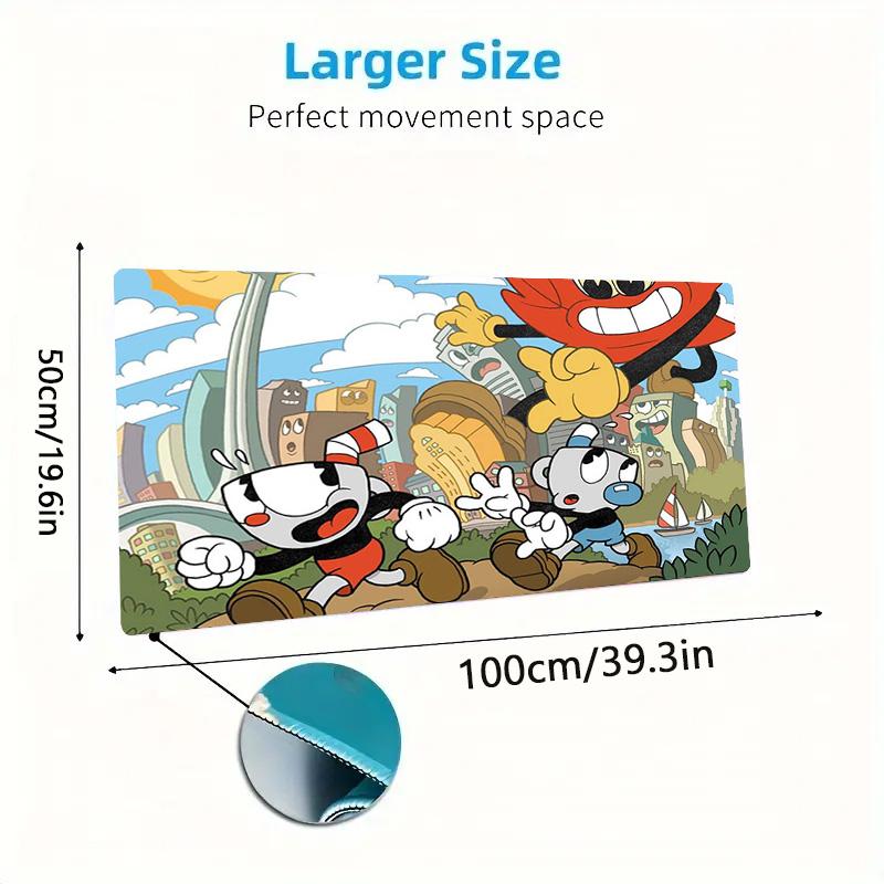 Tapis de souris couleur jeu Cuphead Grand coussin de table de jeu Antidérapant Ordinateur portable Tablette Grande souris XXL Tapis Mini PC Tapis de jeu Avec bordure verrouillée