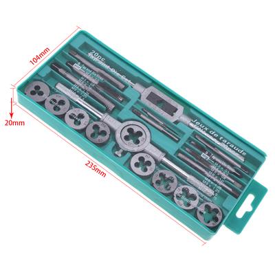 20pcs Tap & Die Set 1/16-1/2 Polegada NC Rosca de parafuso Torneiras Torneiras de liga de aço Parafuso de mão