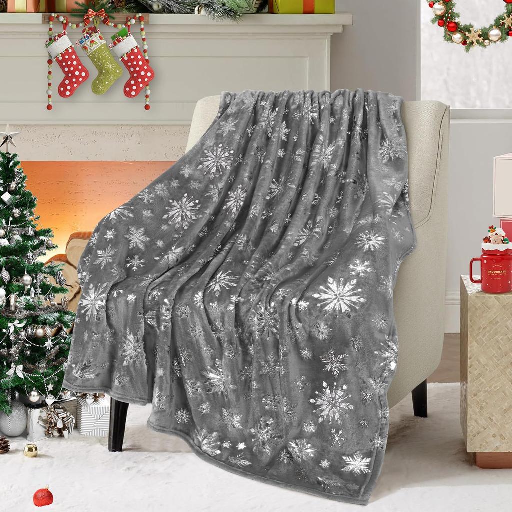 Christmas Snowflake Print Flannel Blanket For Living Room Bedroom Sofa Nap Cover Blanket