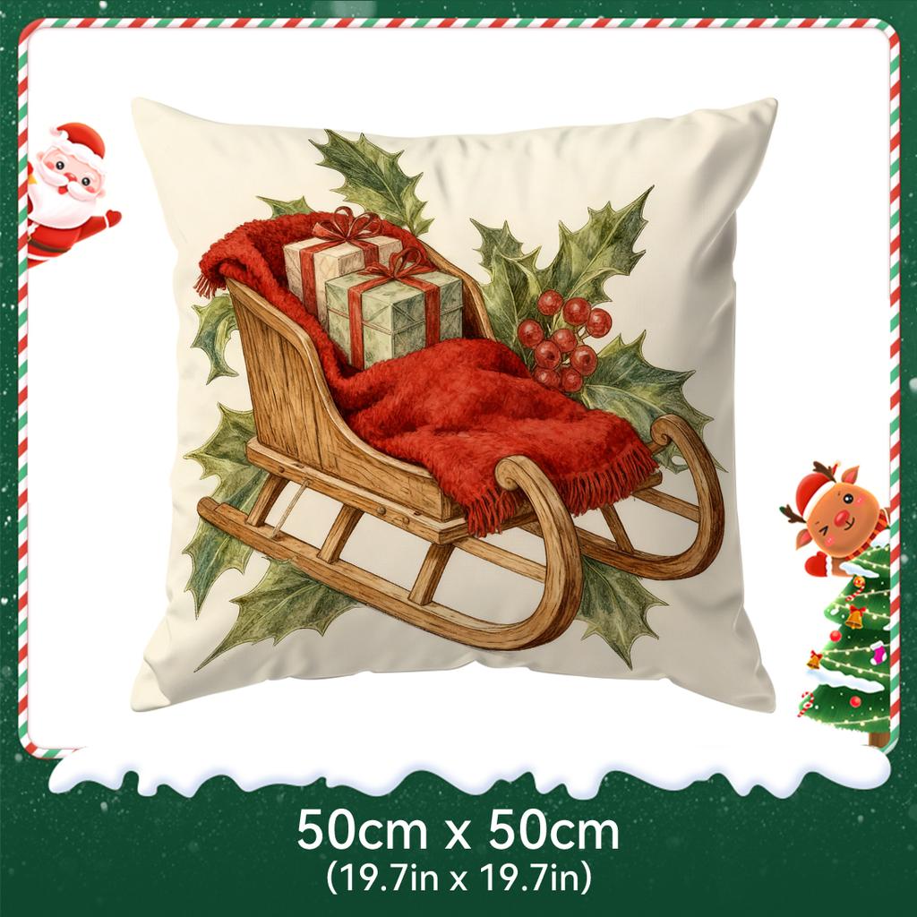 Retro Christmas Theme Pillowcase Printed Polyester 40/45/50Cm Throw Pillowcover Decorative Sofa Cushion Pillowslip Home Decor