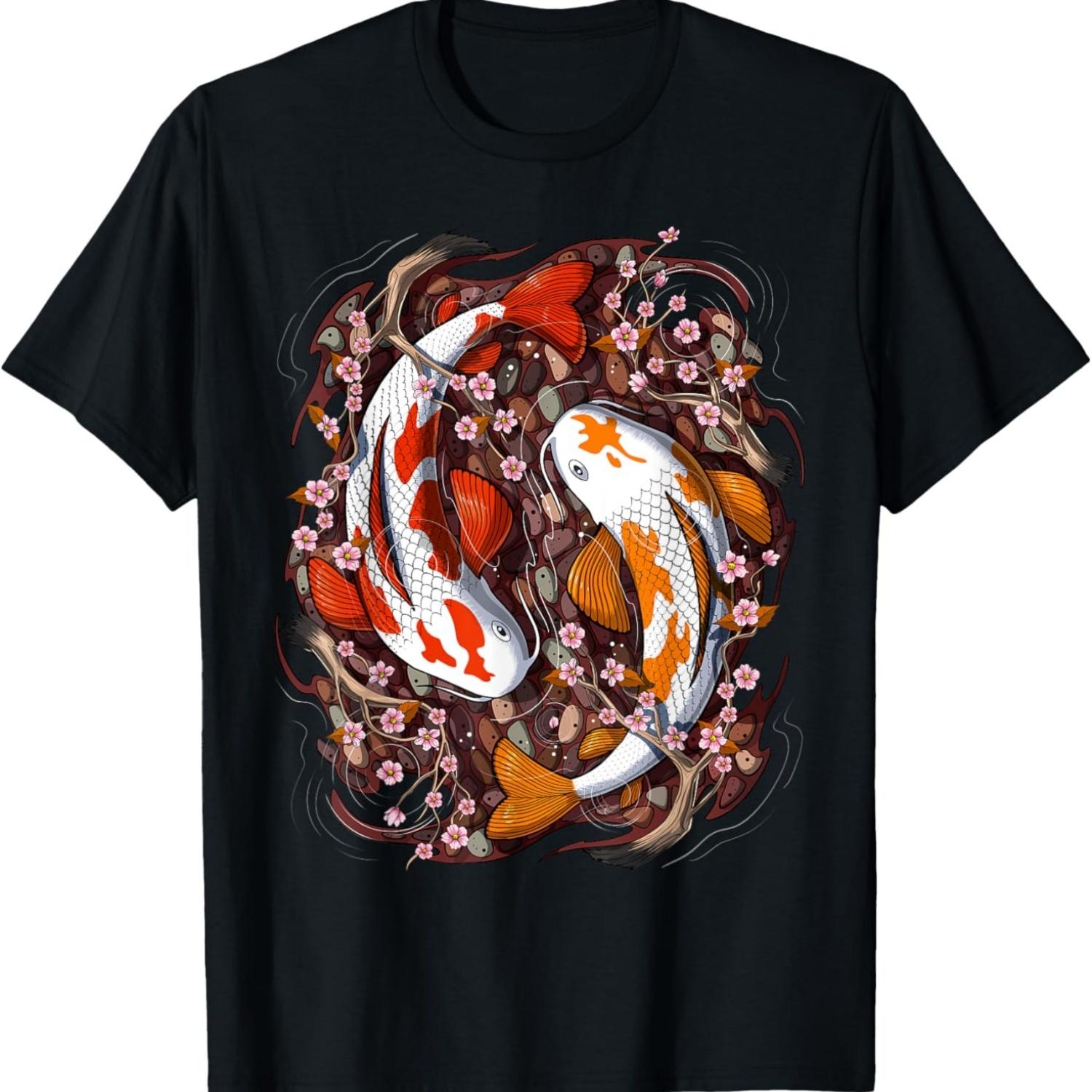Koi Fish Cherry Blossom Sakura Flowers T-Shirt S чёрный