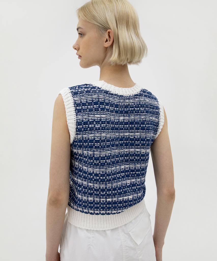 Leuba Multi-Jacquard Knit Vest - Dusty Blue