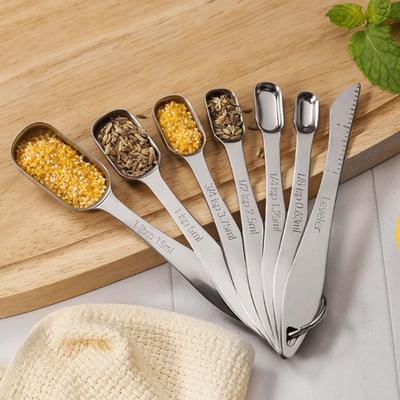 7pcs Stainless Steel Measuring Spoon Set Graduated Rust-resistance Teaspoon with Storage Ring Corrosion-resistant