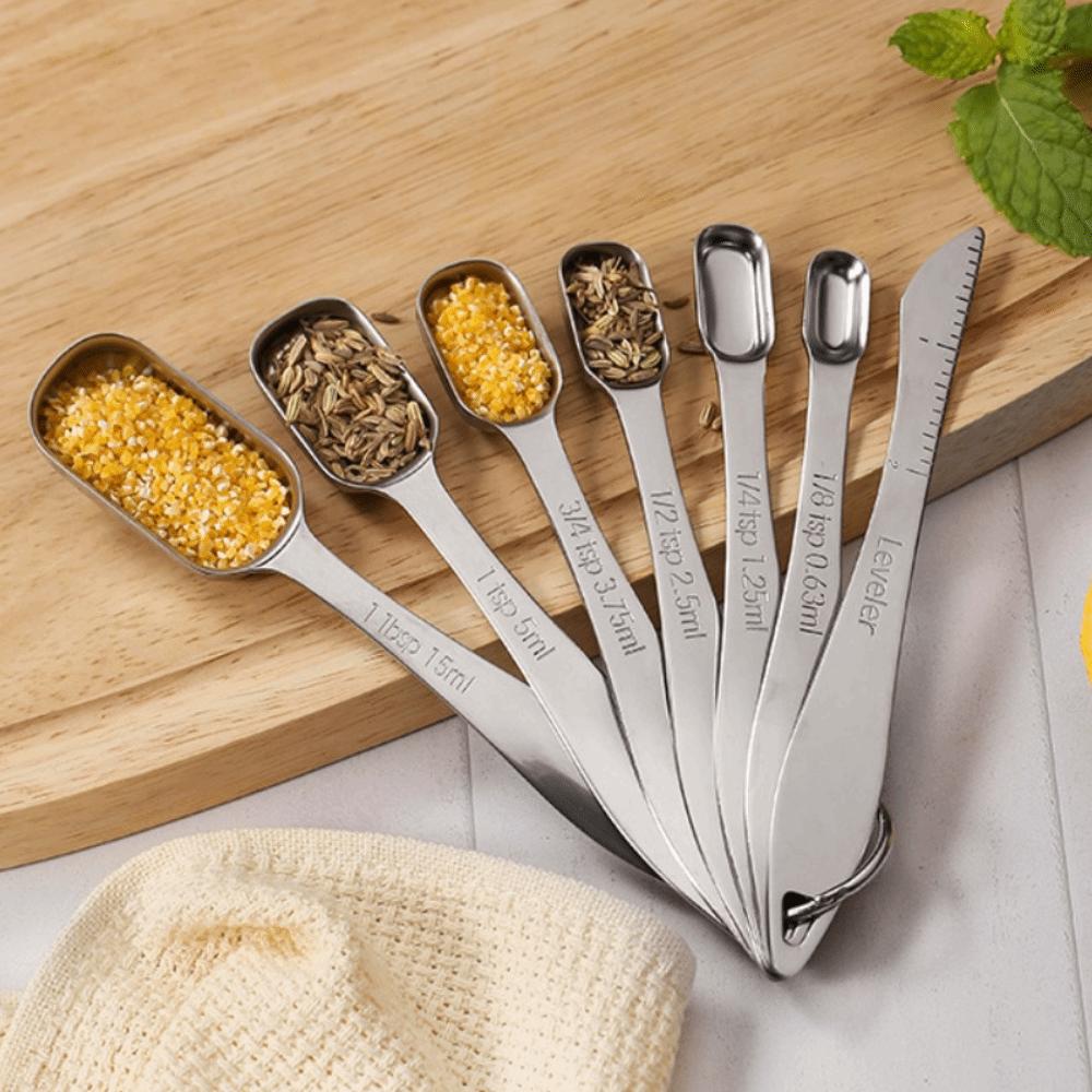 7pcs Square Shaped Seasoning Spoon Stainless Steel Teaspoon Measuring Spoon Set  Liquid