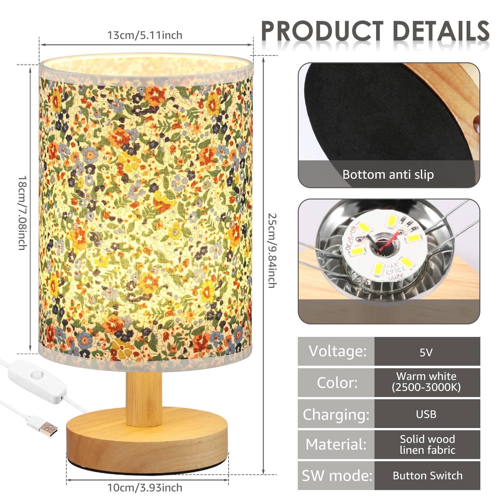 

Fabric LED Table Lamps USB Bedside Night Lamp Wood Base Chinese Style Lampshade Decor Light for Home Bedroom Office Desk Lights