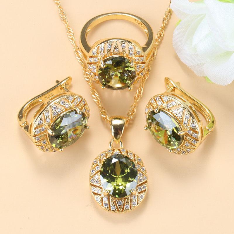 

10-Colors Zircon Big Jewelry Sets Necklace And Clip Earrings Bridal Sets For Women African Gold Plated Wedding Accessories 7