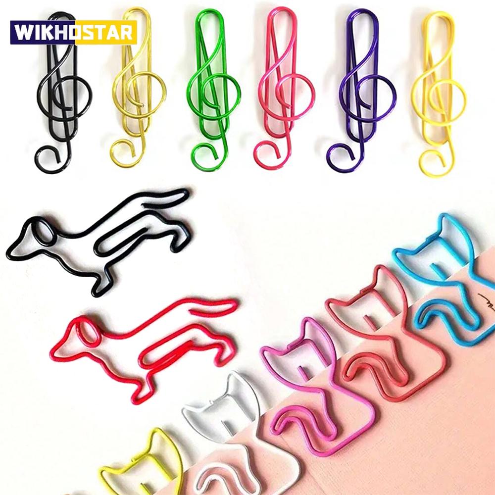 20 Pcs Metal Paper Clips Cat Dog Musical Notes Assorted Color Paperclips Bookmark Teacher Students Office Supplies