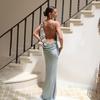 Rochie Maxi de Damă Fără Mâneci cu Gât Tip Șal Subțire Talie Înaltă Elegantă Satin Simplu Decolteu Rochie de Seară de Vară