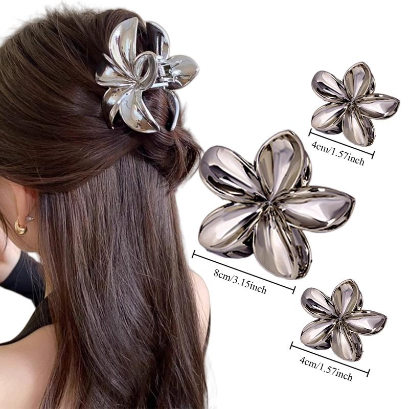 3pcs Large Small PVC Bauhinia Flower Hair Claw Clips for Women Girls Trendy Gold Silver Color Hairpin Accessories Styling Gifts