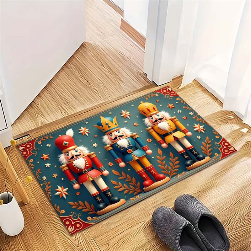 Christmas Nutcracker Soldier Print Area Rug Non‑Slip Floor Mat Festive Holiday Home Decor