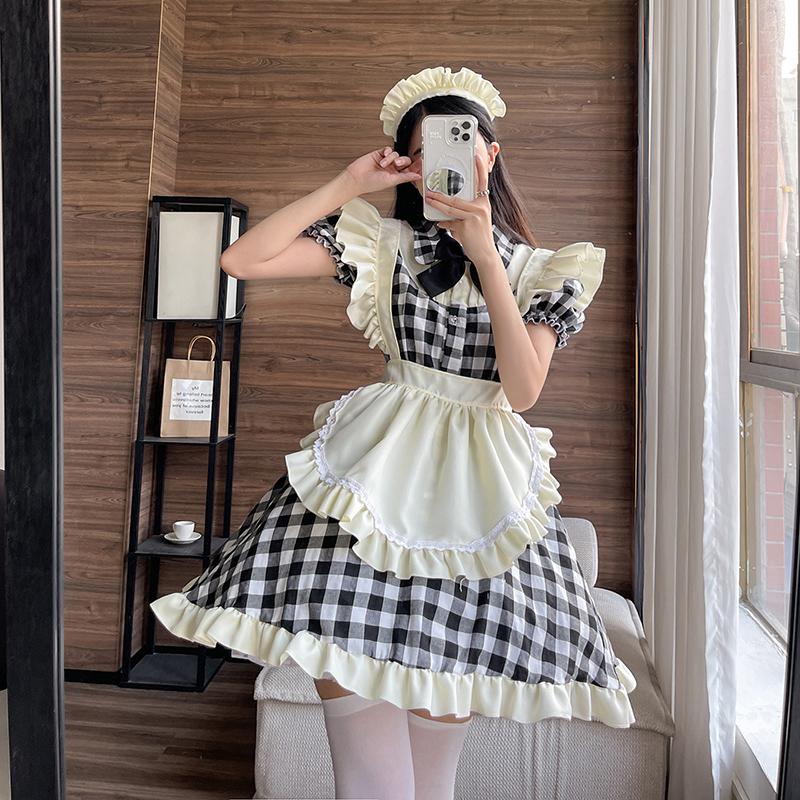 Japanese Cute Style Lolita Maid Dress Sexy Cosplay Maid Uniform Dress Black And Red Plus Size