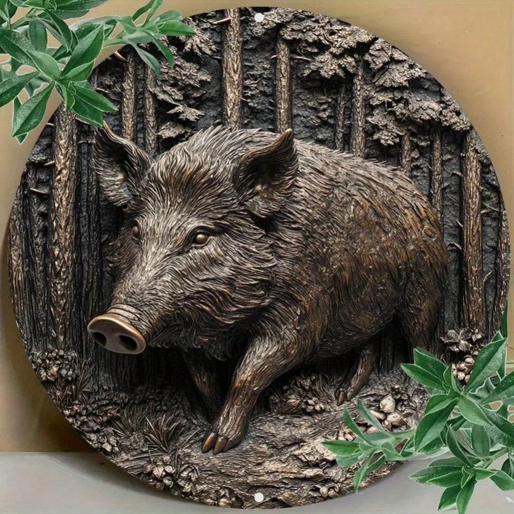 Vintage 3D Boar Metal Art 8x8 Inch Waterproof Wall Decor for Home Garage Gift