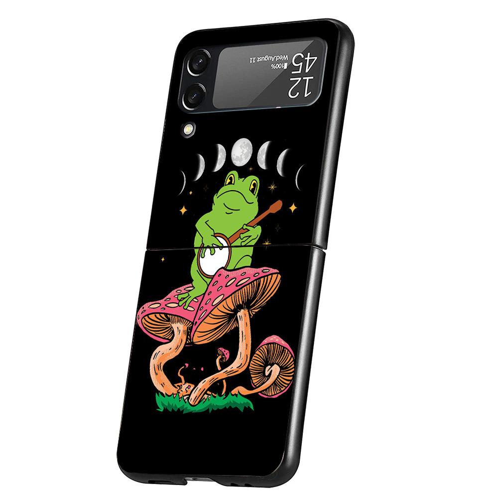 Cottagecore Frog Mushroom Kawaii Cover Phone Case For Samsung Galaxy Z Flip 7 6 5 4 3 5G Flip7 Flip6 Flip5 Flip4 Flip3 Black Fun