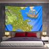 Pixelated Ship Ocean Forest Village Blue Green Landscape Patterned Tapestry for Bedroom and Living Room Home Decor Sofas