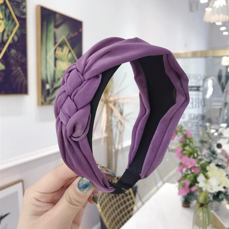 Women's Pure Color Simple Fabric Handmade Twist Braid Knotted Wide Side Hair Band