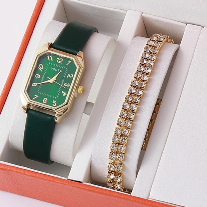 New Square Roman Watch Gem Bracelet Set Square Belt Square Gem Bracelet Set Watch