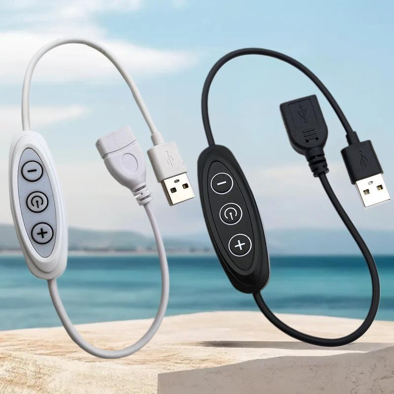 10-Level Dimming USB Cable - 5V 2A LED Light Controller with 3-Button Switch for Flexible Brightness Adjustment