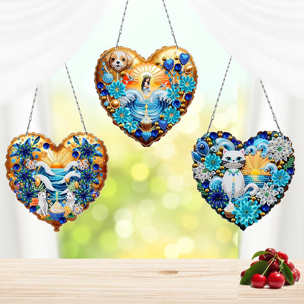 Flowers Rhinestone Diamond Art Pendants DIY Diamond Art Pendant Kit Diamond Painting Hanging Pendant for Garden Window Decor