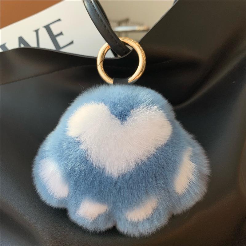 Kitten Paw Rex Rabbit Fur Keyring Pendant - Cute Plush Ball Bag Charm Birthday Gift