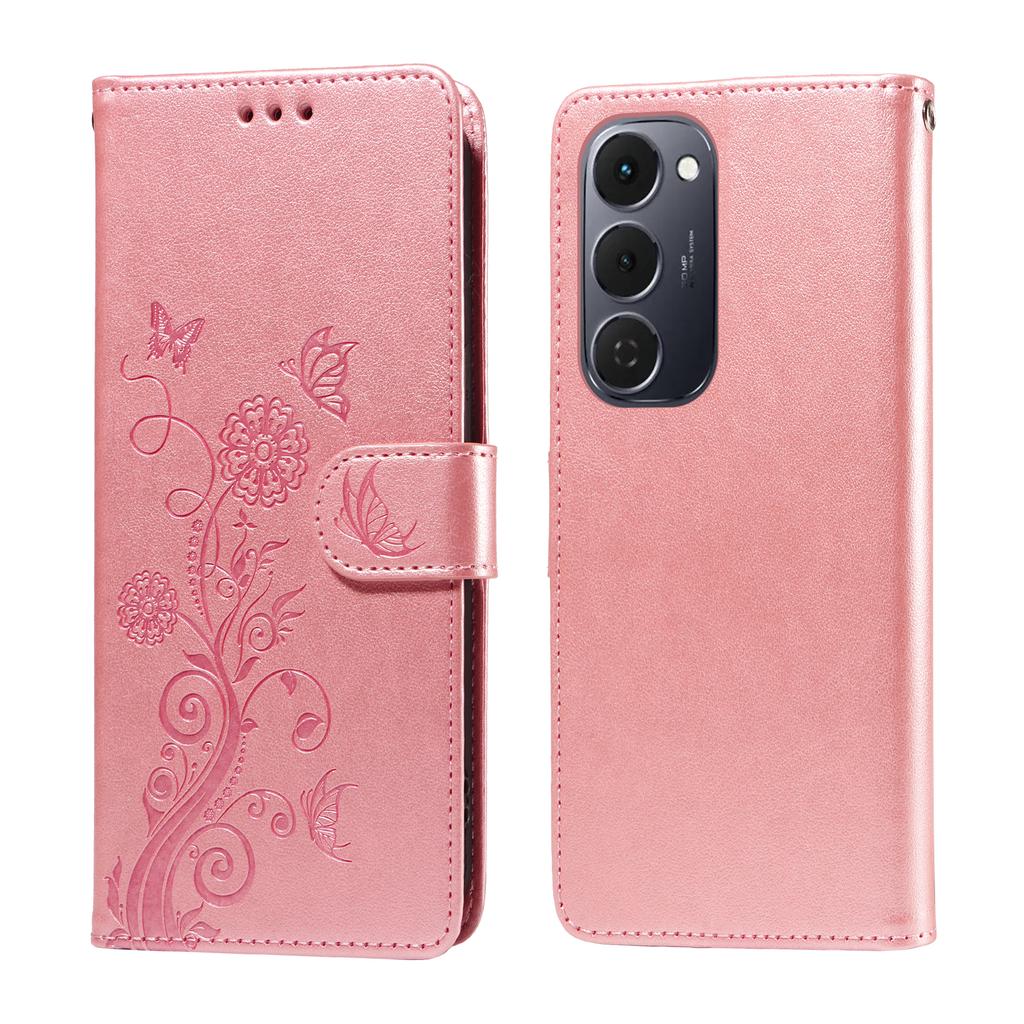 For TECNO Spark 40 Pro+ 4G Leather Case Butterfly Floral Imprint Wallet Stand Cover