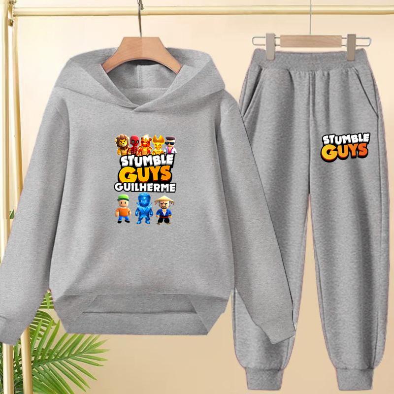 Felpa con cappuccio per bambini 3-12 anni Stampa Anime GUYS Cappotto Affascinante Felpa+Pantaloni Bambini Ragazze Neonato Set Trendy per il Tempo Libero