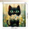 1 Stück Charmante Schwarze Katze mit Grünen Augen Duschvorhang, Strapazierfähiges Polyester, Waschmaschinenfest, für Badezimmer- und Fensterdekoration