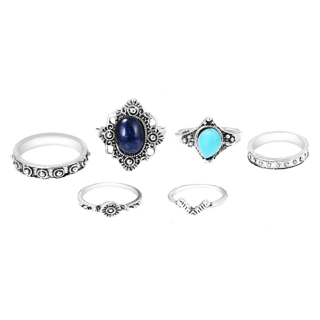 6 Stück/Set Damen Silber Türkis Midi Über Knöchel Ring Schmuck Geschenke