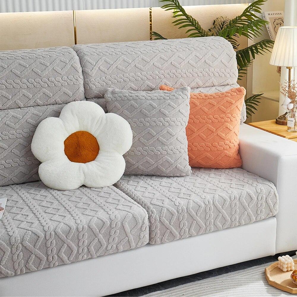 Żakardowe grube pokrowce na sofy luksusowe miękkie poszewki na poduszki na sofę elastyczna jednokolorowa Sofa narzuta na sofę salon w kształcie litery L nadający się do prania