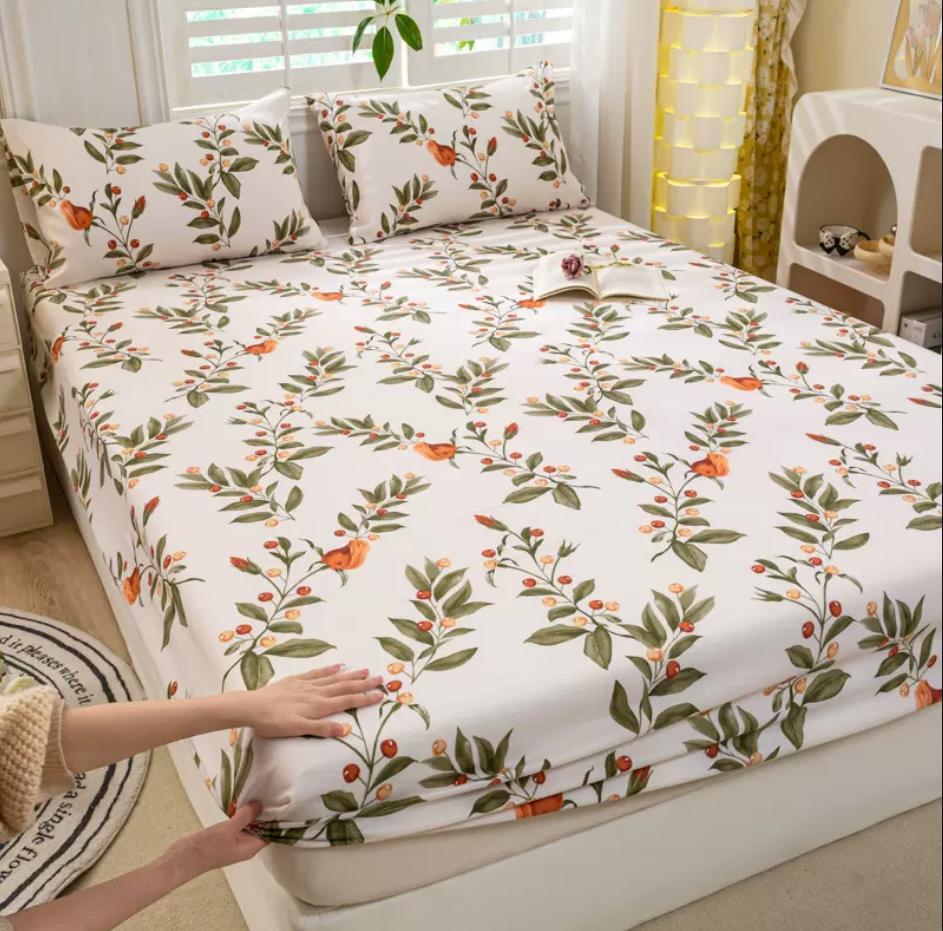 1pc Fitted Bed Sheets +2pc Pillowcases Single Double Bed Size Bedsheet Washed Cotton Girls Boys Room Bed Cover Mattress Cover