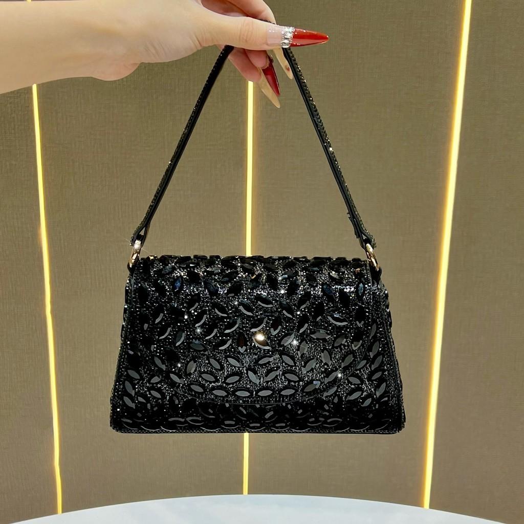 Elegante PU-Handtasche mit verziertem Kristall für Abendessen und Partys