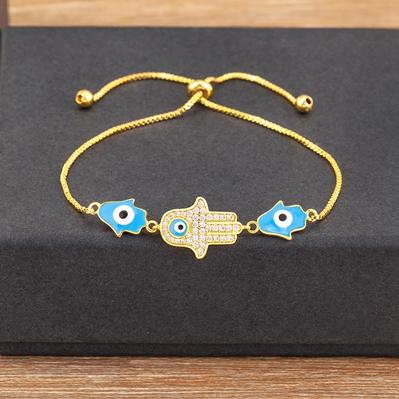 Nidin Charm Dark Blue/Light Blue Color Turkish Evil Eye Bracelets for Women Snake Chain Fatima Adjustable Palm Bangle Jewelry