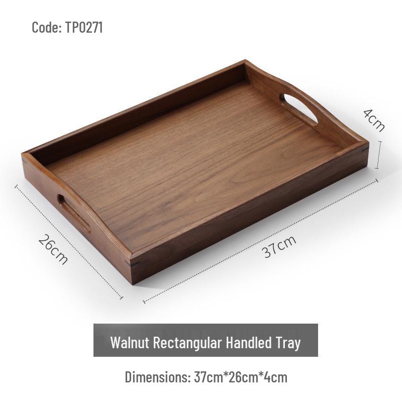 Luxury Black Walnut Tray: Rectangular Solid Wood for Home, Tea, & Water Cups, with Round Plate