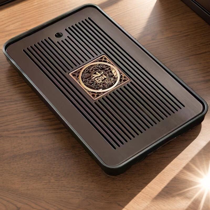 Portable Bamboo Tea Tray with Dual Drainage & Storage