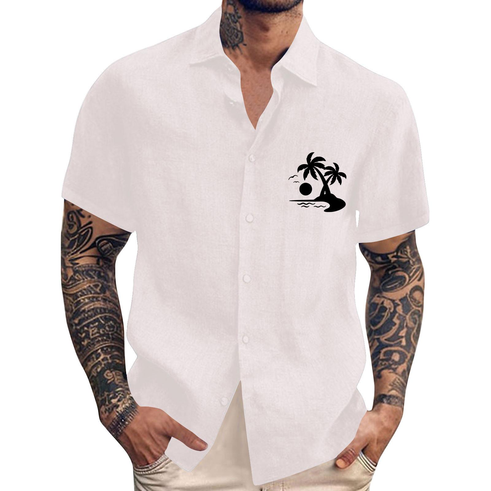 

Мужские винтажные рубашки для боулинга на пуговицах с коротким рукавом, летняя пляжная рубашка L белый