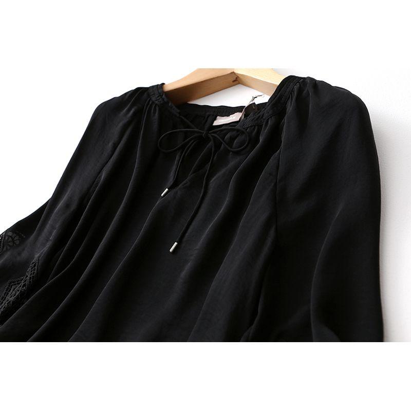 Export Export Elegant Loose Slimming V-neck Lace-up Crocheted Cut Out Bell Sleeve Chiffon Shirt Plus Size Ladies Plus Size Women's Clothing