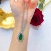 Luxury Pear Cut Emerald Necklace with Micro Paved Diamonds for Women Fashion Jewelry