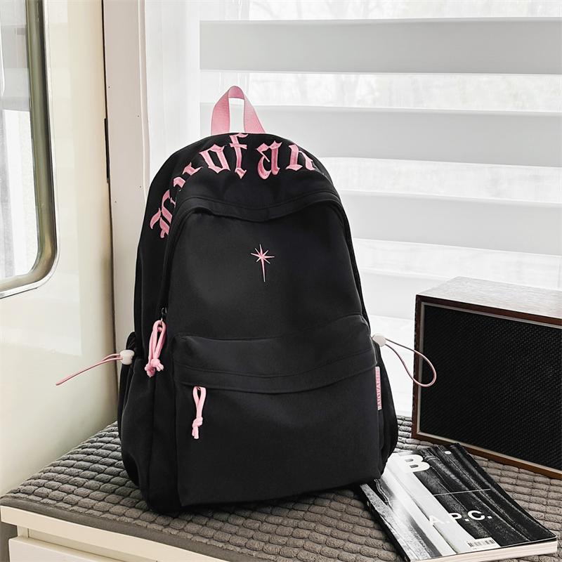 College-Stil Rucksack mit Buchstabenstickerei Leichte Schultasche Damen Rucksack mit großem Fassungsvermögen