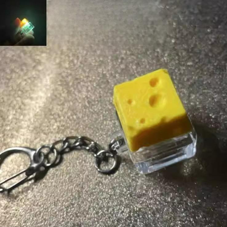Cute Cheese Key Chain Keyboard Stress Relief Fidget Button Cheese Keycap Fidget Clicker Keychain Keyboard Finger Toys Decoration
