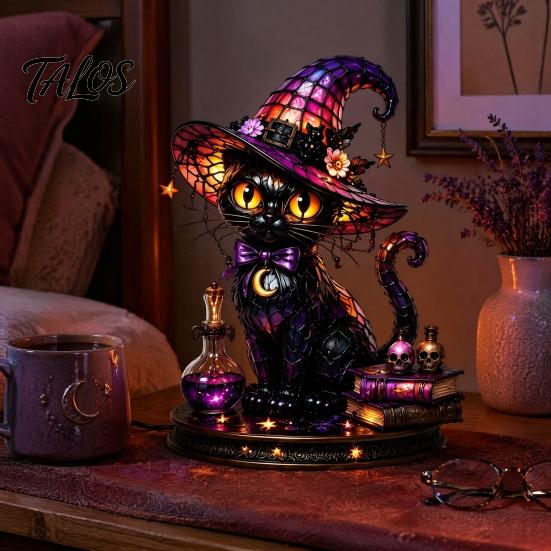 Spooky Desk Lamp Gothic Witch Hat Night Light, Warm Glow Acrylic Halloween Decorative Lamp, Vintage Holiday Party Display Home Decor for Mantel Shelf