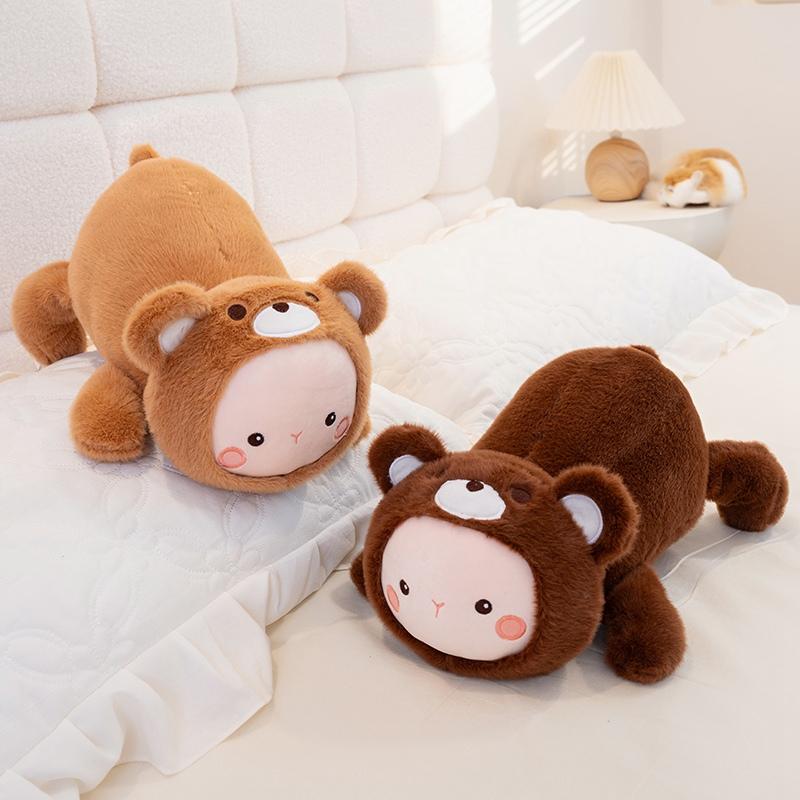 Kawaii Bear Plush Toys Cozy Lying Prone Bear Pillow Wam Soft Sleeping Pillow Cartoon Baby Home Decor Children Birthday Gift