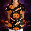 Women's Halloween Print Loose V-Neck Short Sleeve Pocket Uniform Top Scrub Costume Cosplay for Adult Women