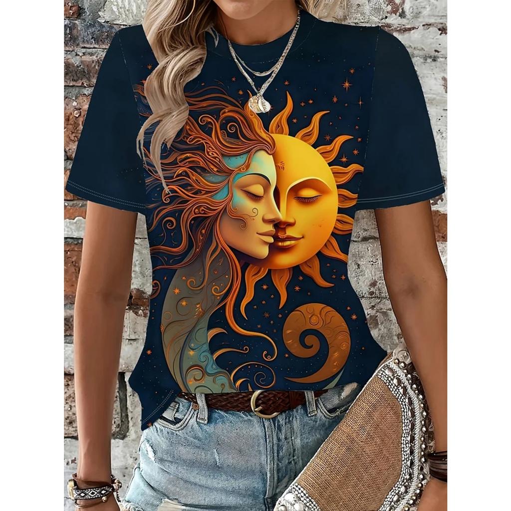 Sommer täglich lässige Damen Kurzarm Tops locker 3D bedruckte Damen urbane Street Fashion T-Shirts